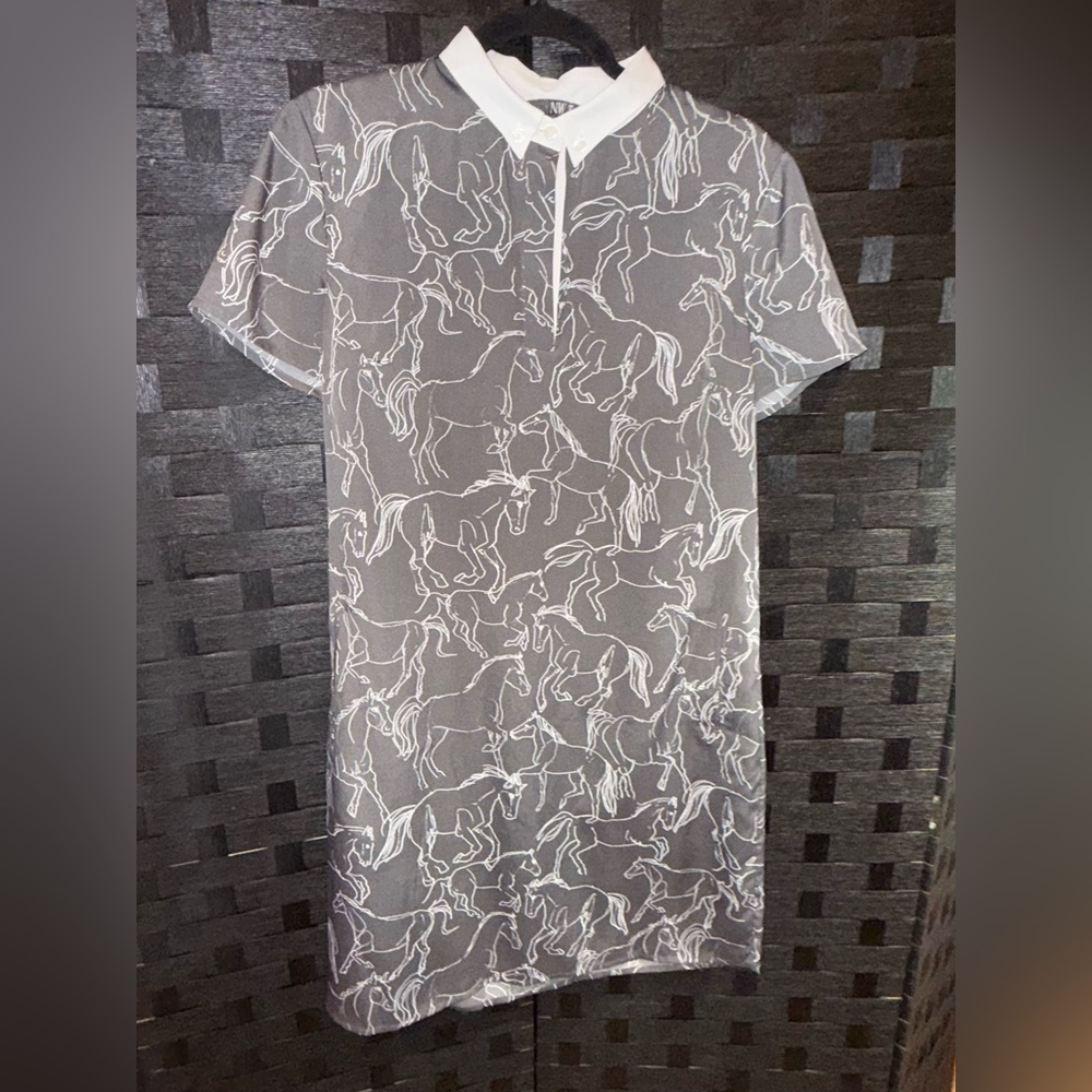 NW3 Horse Print Shirt Dress Grey And White With White Collar